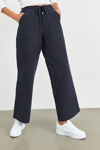 Stella Pulvis Lacivert Beli Lastikli Keten Basic Pantolon Lacivert