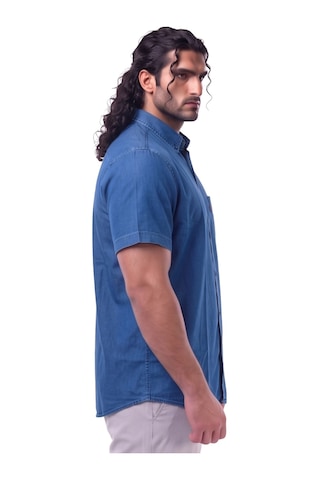 Erkek Büyük Beden 155 Kiloya Kadar Uygun Geniş Kalıp Kısa Kol % 100 Pamuk Tek Cepli Kot Gömlek Jeans Mavi