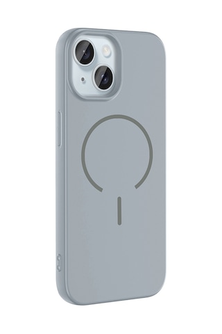 Apple Uyumlu iPhone 15 Kılıf Meta Lansman M-safe Kamera Korumalı İçi Kadife Yumuşak Renkli Süet Silikon Titanyum-gri