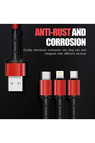 Ekılıf - Kablo 3 İn 1 Usb Kablo Lc93 - Kırmızı - T8251 Kırmızı