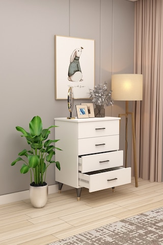 Asra Trend 4 Çekmeceli Şifonyer ŞF-01 %100 MDF Modern Depolama Ünitesi Beyaz