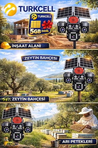 Onqam On-sg4474 12mp 4 Lens 4g Çift Solar Panel Hieasy Aov Sürekli Kayıt Gece Görüş Çift Yönlü Ses Turkcell Sim Kart