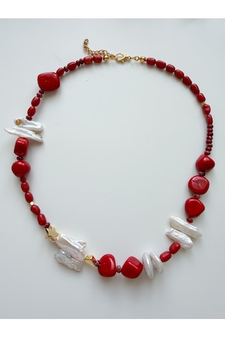 Mercan - İnci Kolye Gold