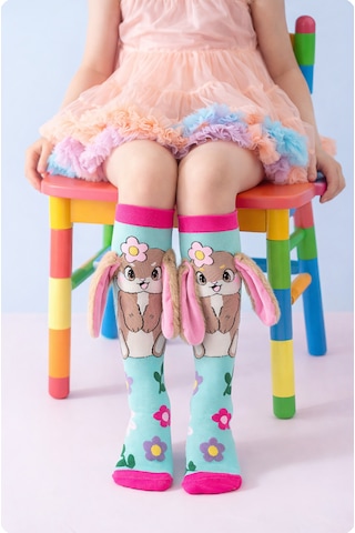 Color Socks 1 Çift Tavşan Peluş Kulaklı Kız Çocuk Çorap Topuksuz Turkuaz