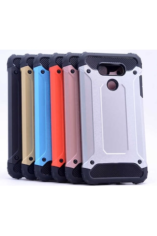 Noktaks - Lg G6 Uyumlu - Kılıf Çift Katman Koruyucu Crash Military Tank Kılıf - Rose Gold Rose Gold