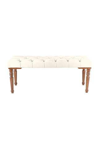 Gazzini Classic Torna Gürgen Ahşap Ayak Chester Model Kapitoneli Beyaz Puf Bench - Ceviz Ayak