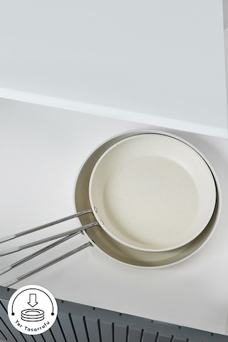 Emsan Biogranit White Stone Yanmaz Yapışmaz 2'li Tava Set Gri