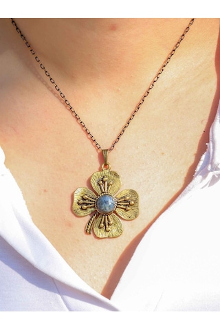 Doğal Taş Lapis Doğal Taşlı Yonca Model Otantik Kadın Kolye 45 Cm Zincirli Euk38lps Mavi