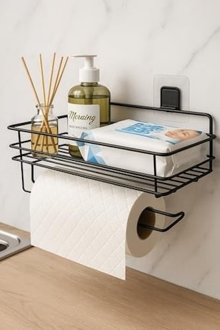 Sas Haus Yapışkanlı Raflı Kağıt Rulo Havluluk Peçetelik Solo Kağıtlık Banyo Mutfak Düzenleyici Raf Siyah Shr Siyah 25 X 15 -
