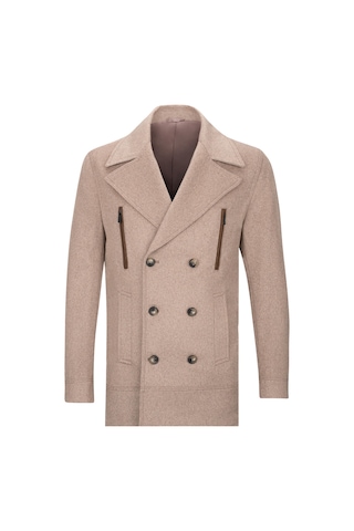 Hatemoğlu Vizon Slim Fit Kruvaze Yünlü Kaşe Kaban 2981711 Vizon