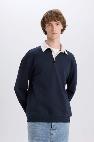 DeFacto Boxy Fit Polo Yaka Basic Düz Sweatshirt E6523AX24WNNV82 Lacivert