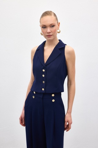 Sateen Eva Yelek - Lacivert-136984 Lacivert