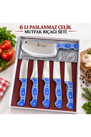 6'lı Paslanmaz Çelik Mutfak Bıçağı Seti Mavi