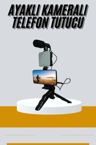 Tripod Telefon Tutucu Kumandalı Mikrofon Led Işık Vlog Video Kayıt Renkli
