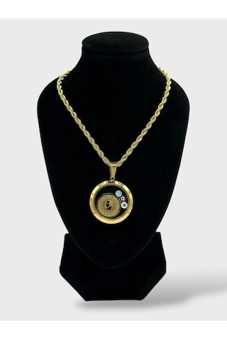 Arnes Jewelry Çelik Çeyrek Altın Takılabilir Nazar Boncuklu Kolye Ar605nes Gold
