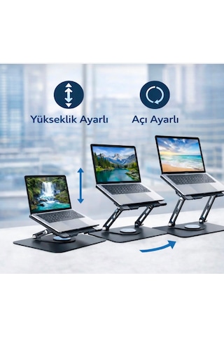 2si 1 Arada Metal 360 Dönebilen Ayarlanabilir Laptop Tablet Telefon Tutucu Kaymaz Tabanlı Çok Amaçlı Stand