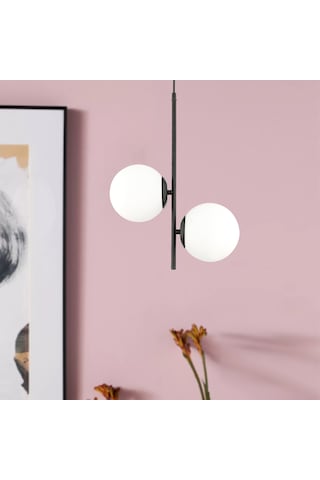 Malibu Camlı Modern Genç Odası Mutfak Yatak Odası Retro Salon Avize 2'li Beyaz - Siyah