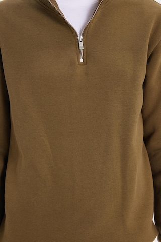 Tudors Kadın Relax Fit Rahat Kesim Pamuklu İçi Polarlı Yarım Fermuarlı Yeşil Dik Yaka Sweatshirt-42071 Yeşil