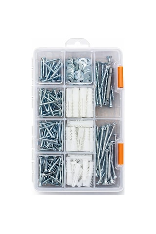 312 Parça 11 Çeşit Vida Dübel Ve Pul Seti - Organizer Takım Çantası - Dın 7505 Sunta Vidaları - Kraft Plastik D