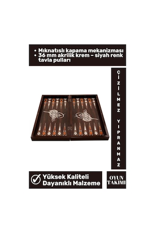 Premium Seri Yüksek Kaliteli Çizilmez Yıpranmaz Mıknatıslı Kapama Antik Osmanlı Turası Tavla Takımı