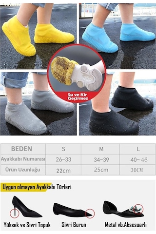 Temiz Pazar Kaymaz Su Kir Geçirmez Silikon Ayakkabı Kılıfı 35 - 41 Numara