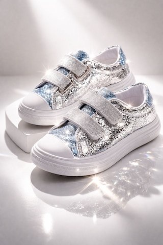 Muggo Oriella Kız Çocuk Cırt Cırtlı Simli Günlük Sneaker Spor Ayakkabı Gümüş