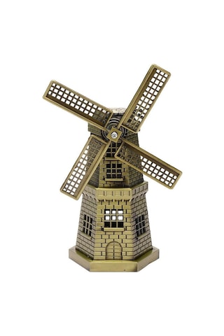Vintage Metal Hollanda Yel Değirmeni Biblo Antik Bronz 17 Cm