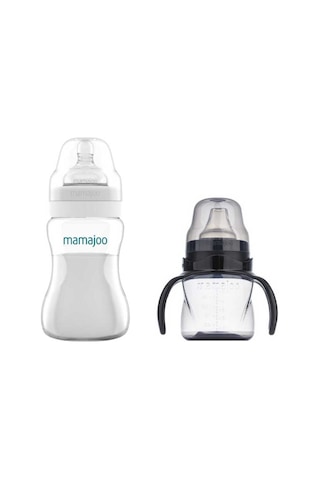 Mamajoo Antikolik Biberon 250 ml & Antikolik Akıtmaz Alıştırma Bardağı 160 ml – Black