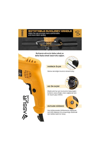 Assur 500W Darbeli Metal Şanzıman 13mm Elektrikli Matkap - 1689