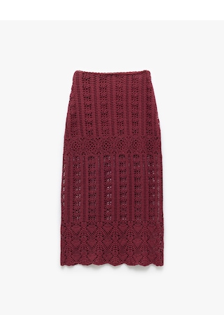 Koton Pamuklu Slim Fit Ajurlu Midi Boy Kroşe Etek Bordo 5sak10340ek Bordo