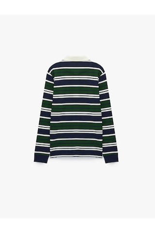 Koton Pamuklu Uzun Kollu Düğmeli Polo Yaka Çizgili Sweatshirt Yeşil Çizgili 6sam70050mk