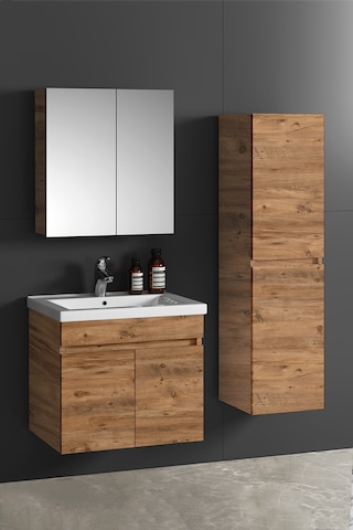 Çiğdem 65+35 Cm Atlantik Çam Mdf Seramik Lavabolu Asma Banyo Dolabı Takımı Beyaz