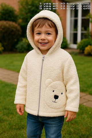 1-3 Yaş Kuzu Welsoft Kapşonlu Nakışlı Hırka Krem - Sarı