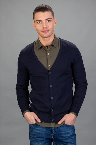 Tudors Slim Fit Dar Kesim Düğmeli Düz Pamuk Erkek Hırka-12703 Lacivert