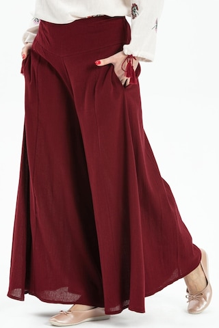 Eliş Şile Bezi Şile Bezi Bol Paça Yazlık Pantolon Bordo Brd-bordo Bordo