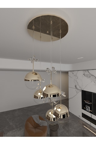 Solis Enerji Tasarruflu Modern Ve Lüks Gold 5'li Led Avize