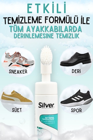 Silver Güçlendirilmiş Formül Fırçalı Spor Ayakkabı Bakım Temizleme Köpüğü 150 ML Çok Renkli