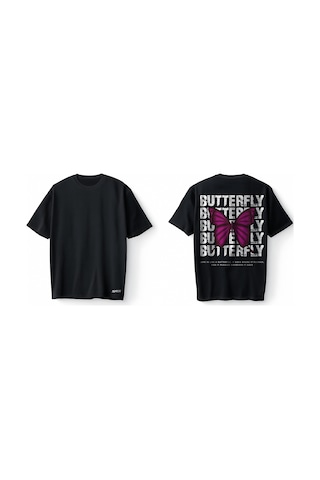 Bumeta Butterfly Kelebek Oversize Unisex Tişört T-shirt Siyah