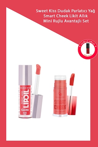 Sweet Kiss Dudak Parlatıcı Yağ No: 04 & Smart Cheek Likit Allık No: 104 + Mini Ruj Makyaj Seti Pink