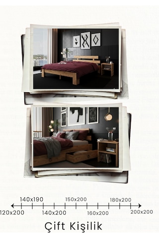 Lotus Çift Kişilik Mdf Karyola Ve 2 Komodinli Set 140x190 Yatak Uyumlu - Atlantik Çam