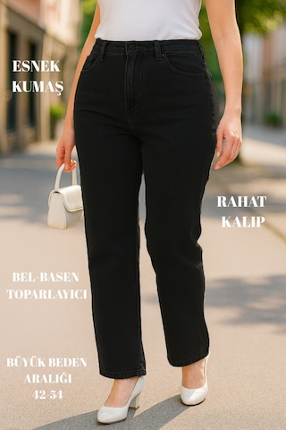 Cedy Denim Cedy Denım - Kadın Büyük Benden Boru Paça Yüksek Bel Regular Fit Likralı Pantolon C626 Siyah
