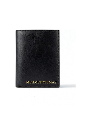 Vanilla Collection Hakiki Deri Kişiye Özel İsim Baskılı Cüzdan Kartlık Portföy Kişiye Özel Hediye Siyah