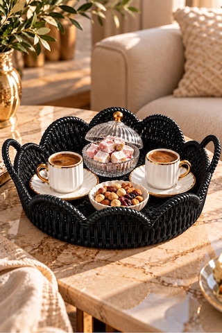 Jasper Siyah Modern Ekmek Sepeti Ve Tepsi Kahvaltı Çay Kahve Sunumluk Servislik Plastik