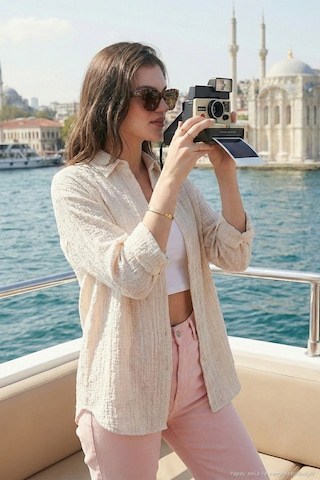 Lela Regular Fit Uzun Kollu Dokulu Bayan Gömlek 6772799 Taş