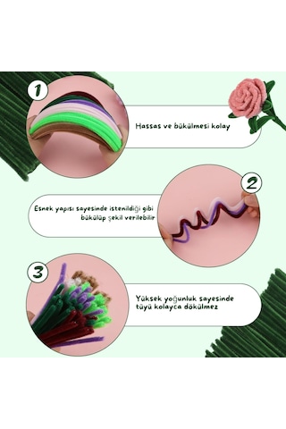 Şönil Tel, El İşi, Dıy, Hobi Ve Çiçek Yapım Teli, Haki Yeşil, 100 Adet, 6 Mm - 30 Cm
