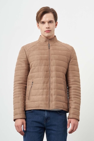 İmza Sütlü Kahverengi Suni Deri Hakim Yaka Düz Yırtmaçsız Tam Astar Slim Fit Casual Deri Mont 1038245150 Sütlü Kahverengi