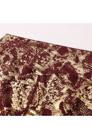 Fortunelane Kadınlar İçin Yüksek Bel Vücut Şekillendirici Yoga Taytları, Sudu Emici, Hızlı Kuruyan, Bronz Renkli Yılan Desenli, 9 Bordo