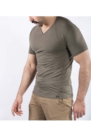 Taktik Outdoor Günlük Tişört Erkek Kısa Kollu Pamuklu Elastan Esnek Ter Emer Tthın03 Haki