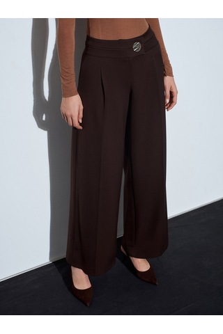 Dilvin 72244 Gold Düğmeli Geniş Paça Pantolon-kahve Kahve