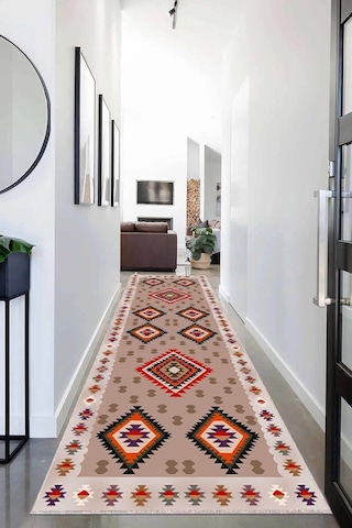 Pelangi Kilim Desenli Etnik Dijital Baskı Yıkanabilir Kaymaz Taban Modern Salon Halı Ve Yolluk, Bej 60 X 200, 9554118 Çok Renkli